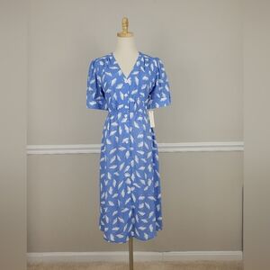 Capulet Tally Gingko Blue and White Feather Print Midi Button Down Dress